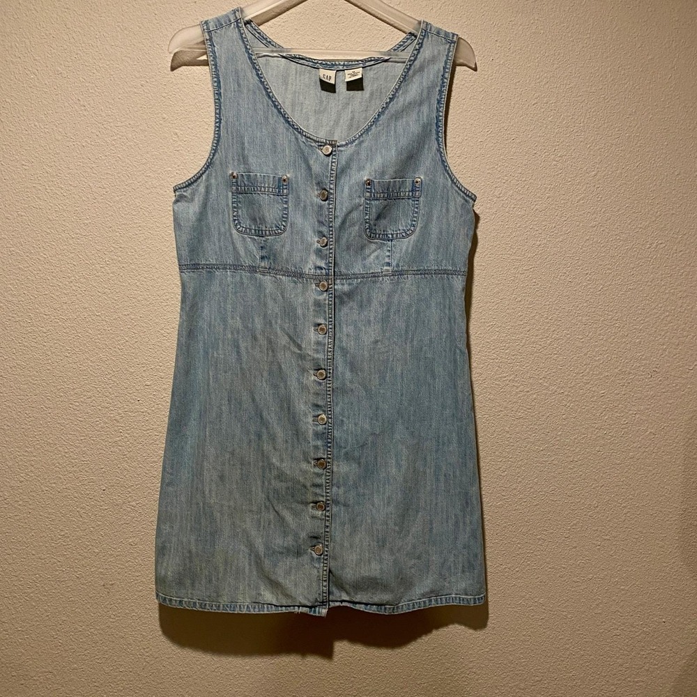 GAP Denim‎ Dress Size 12 Light Wash Sleeveless Button Front Casual